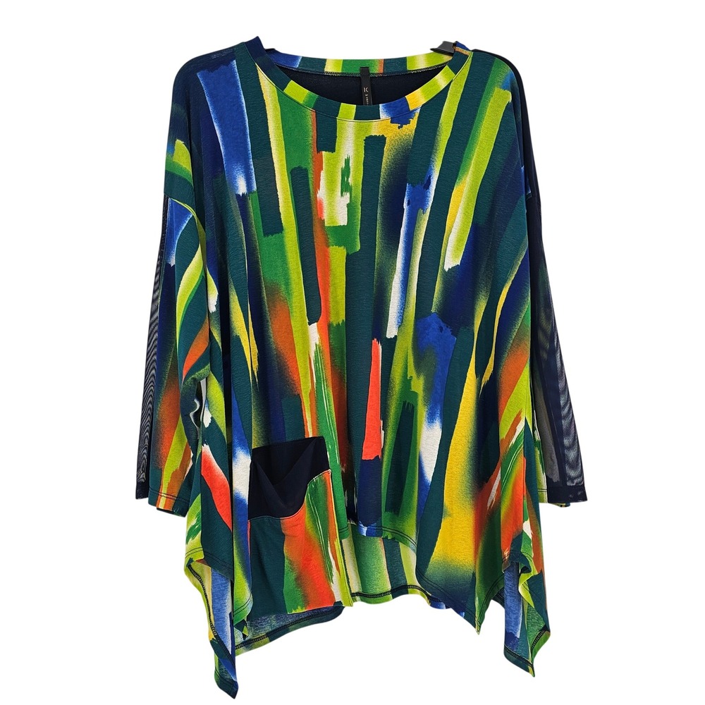 IC By Connie K Abstract Mesh Sleeve Tunic Top L‎ Boho Sharkbite Ethereal Artsy